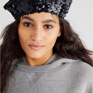 Free People Black Sequin Beret